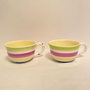 Bath & Body Works At Home Green/ Purple/ Yellow Stripe Ceramic Mugs Set Of 2